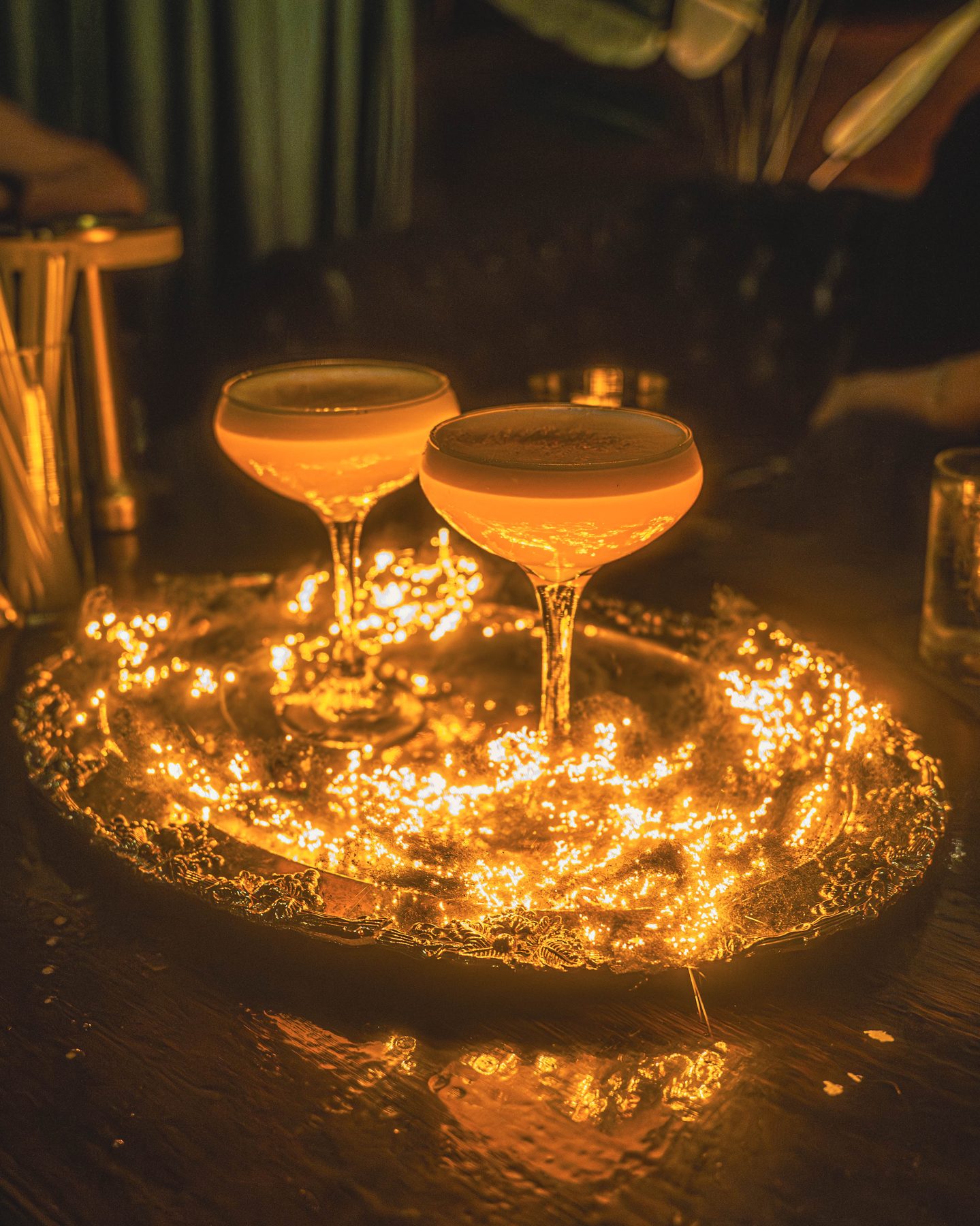 Gold-dusted martini service, tableside